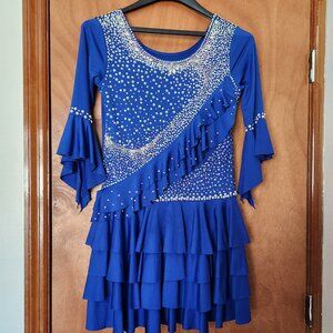 Latin Ballroom dance bright blue mini dress size XL